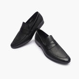 Weave Textured Penny Slip Ons black