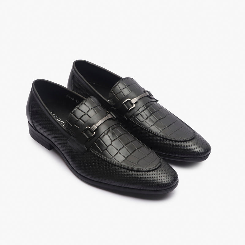 Croc Effect Shoes with Metal Bit black side angle