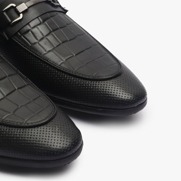Croc Effect Shoes with Metal Bit black side angle zoom