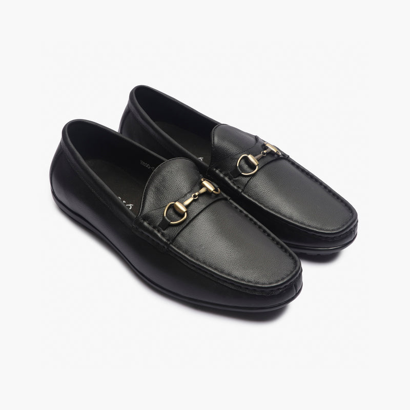 Leather Loafers with Buckle black side angle