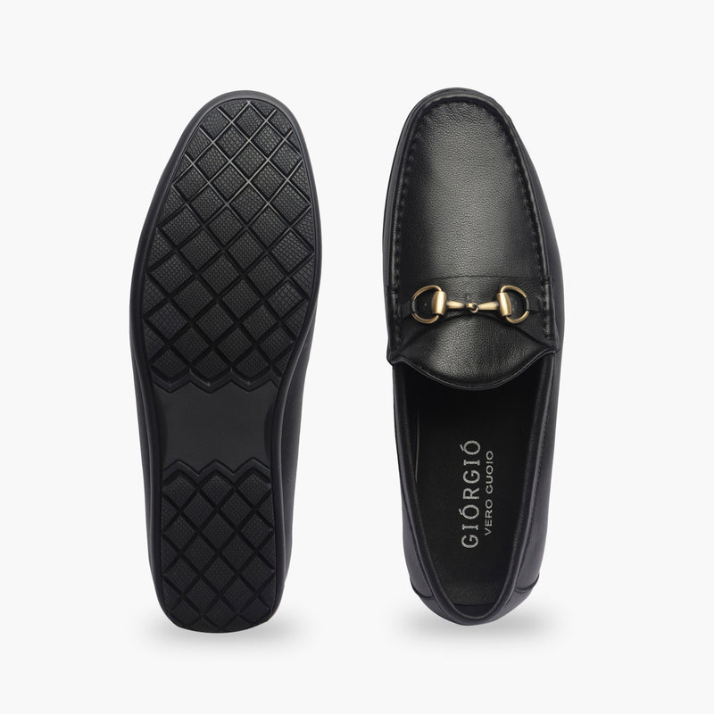 Leather Loafers with Buckle black top and sole