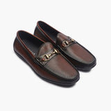 Perforated Leather Loafers with Buckle coffee side angle
