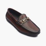 Perforated Leather Loafers with Buckle coffee side single
