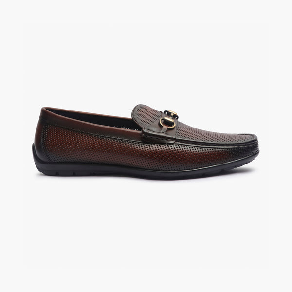 Perforated Leather Loafers with Buckle coffee side profile