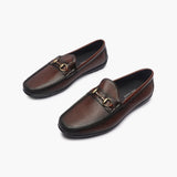 Perforated Leather Loafers with Buckle coffee opposite side