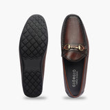 Perforated Leather Loafers with Buckle coffee top and sole