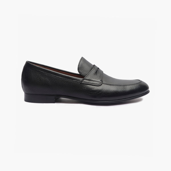 Milled Leather Penny Loafers black side profile