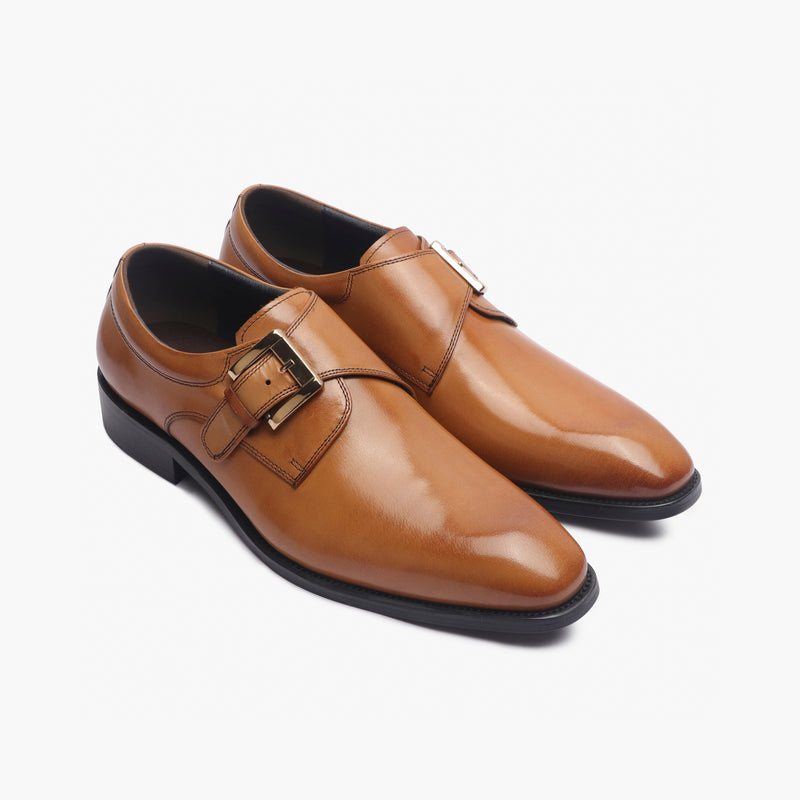 Classic Single Buckle Monk tan side angle