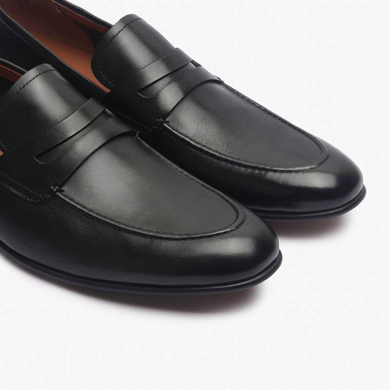 U Tip Penny Loafers black side angle zoom