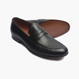 U Tip Penny Loafers black side and sole