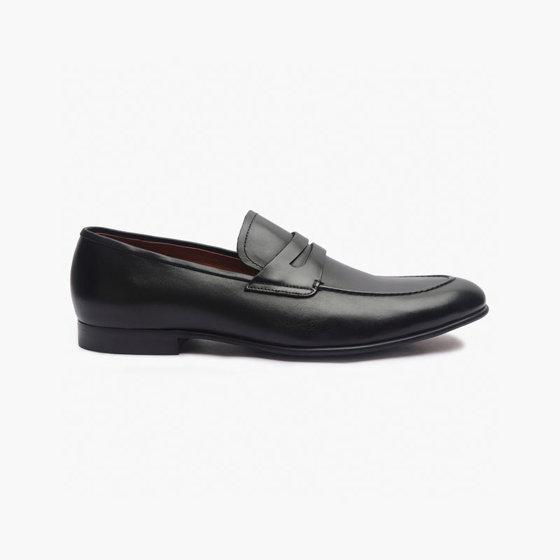 U Tip Penny Loafers black side profile