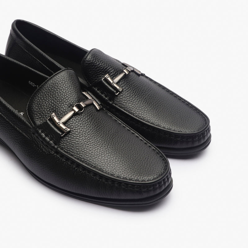 Grain Leather Loafers with Metal Bit black side angle zoom