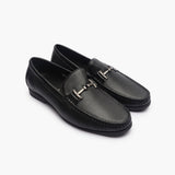 Grain Leather Loafers with Metal Bit black side angle