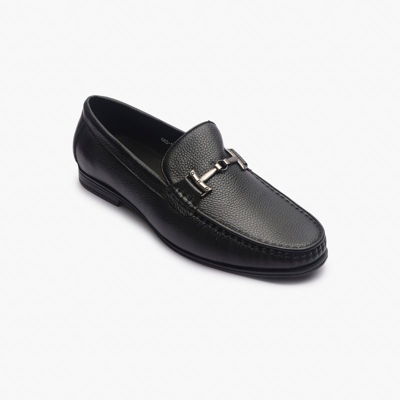 Grain Leather Loafers with Metal Bit black side single