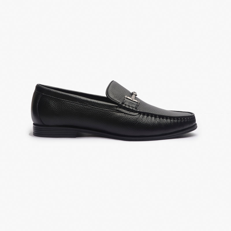 Grain Leather Loafers with Metal Bit black side profile