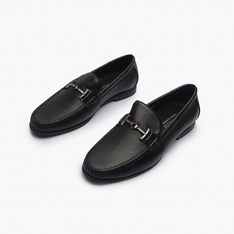 Grain Leather Loafers with Metal Bit black opposite side