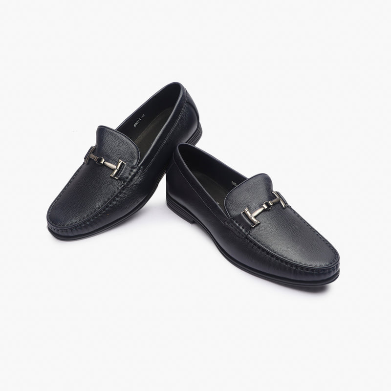 Grain Leather Loafers with Metal Bit navy