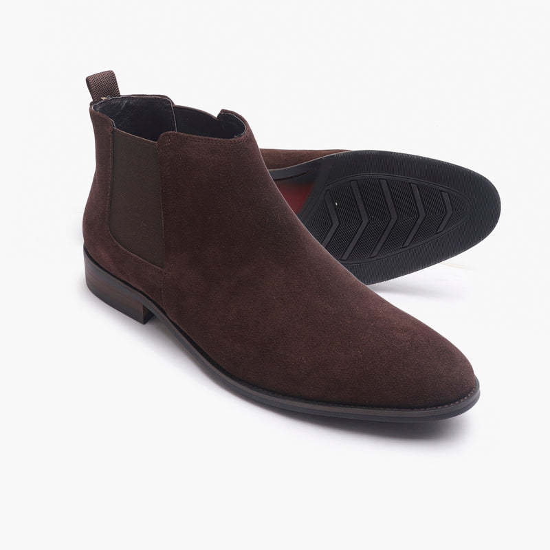 Suede Leather Chelsea Boots brown side and sole