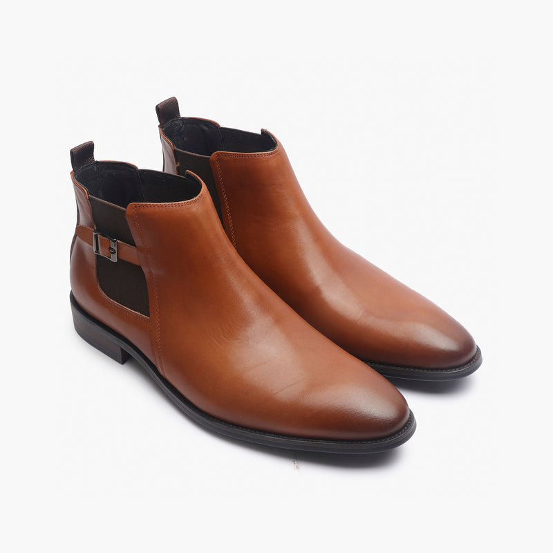 Chelsea Boots with Side Buckle cognac side angle