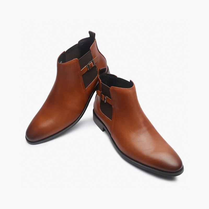  Chelsea Boots with Side Buckle cognac