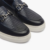 Casual Croc Print Slip Ons with Metal Bit navy side angle zoom