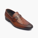 Croc Effect Shoes with Metal Bit brown side single