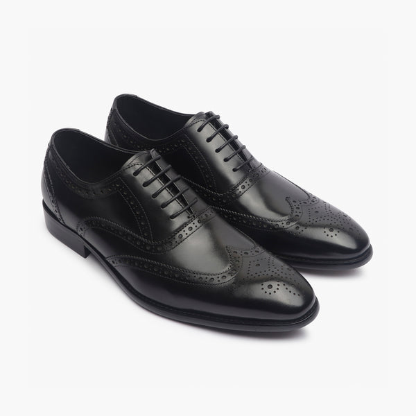Brushed Leather Brogues black side angle