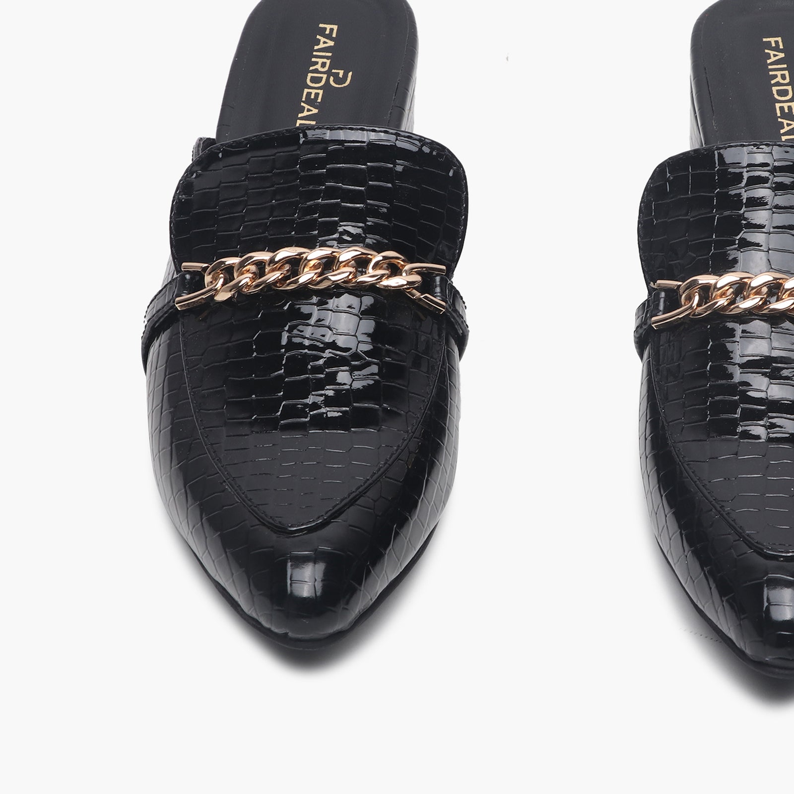 Patent Block Heel Pointed Mules