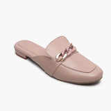 Chainlink Accented Flat Mules pink side single