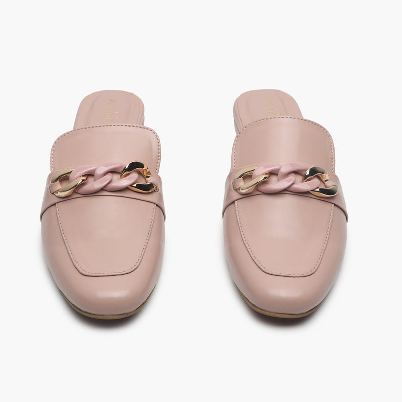 Chainlink Accented Flat Mules pink front