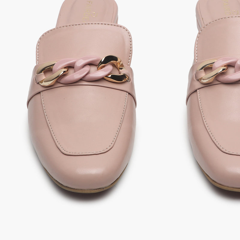 Chainlink Accented Flat Mules pink front zoom