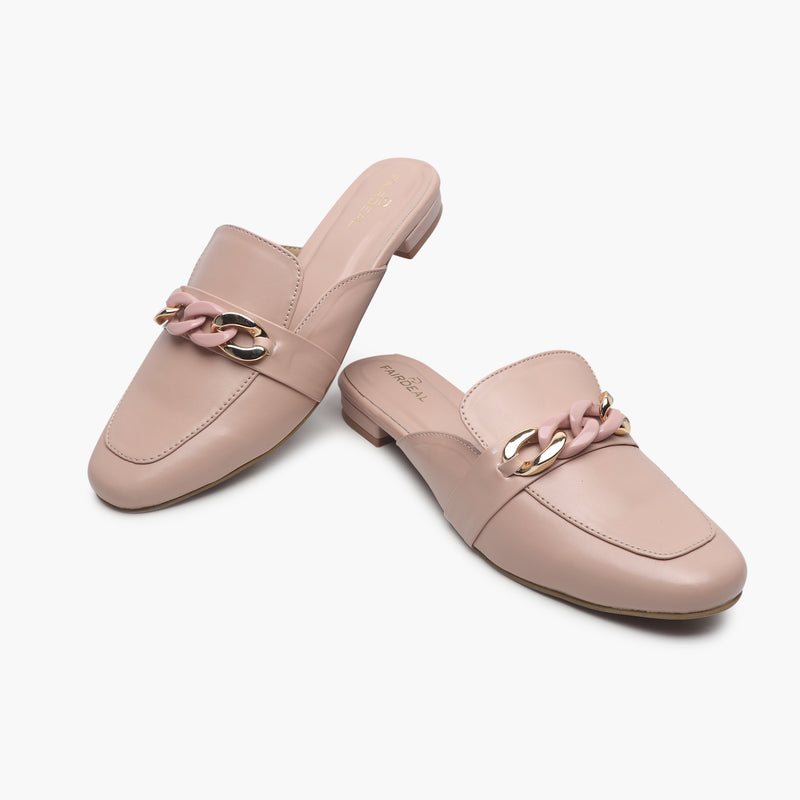 Chainlink Accented Flat Mules pink