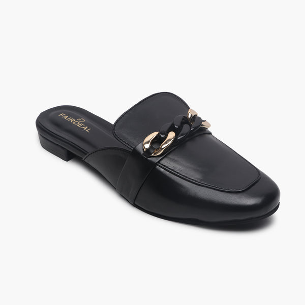 Chainlink Accented Flat Mules black side single