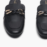 Chainlink Accented Flat Mules black front zoom