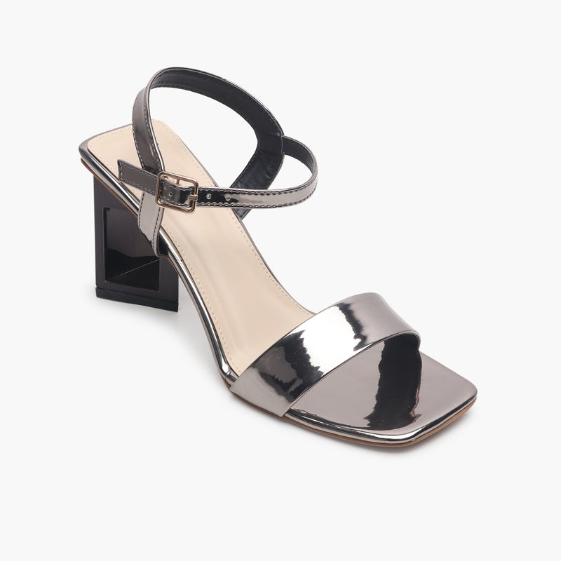  Angular Sculptural Heel Sandals metallic side single