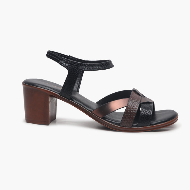 Strappy Lightweight Sandals black side profile with heel