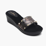 Snake Print Studded Wedges black side single