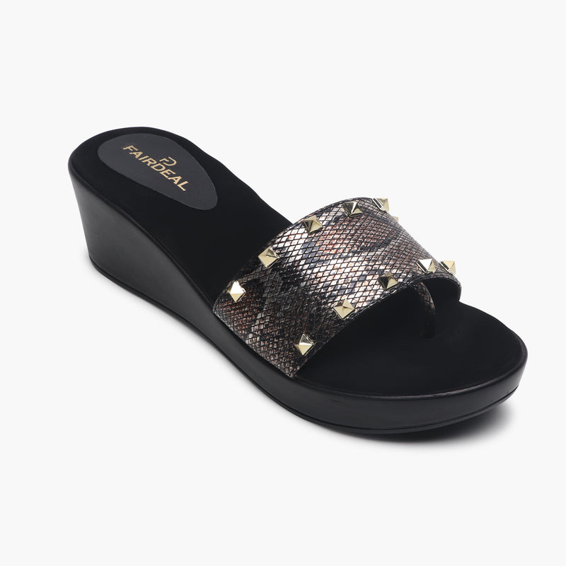 Snake Print Studded Wedges black side single