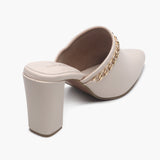 Chain Accented Pointed Mules cream back