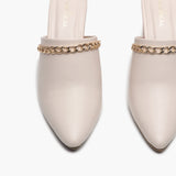 Chain Accented Pointed Mules cream front zoom