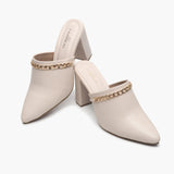 Chain Accented Pointed Mules cream 