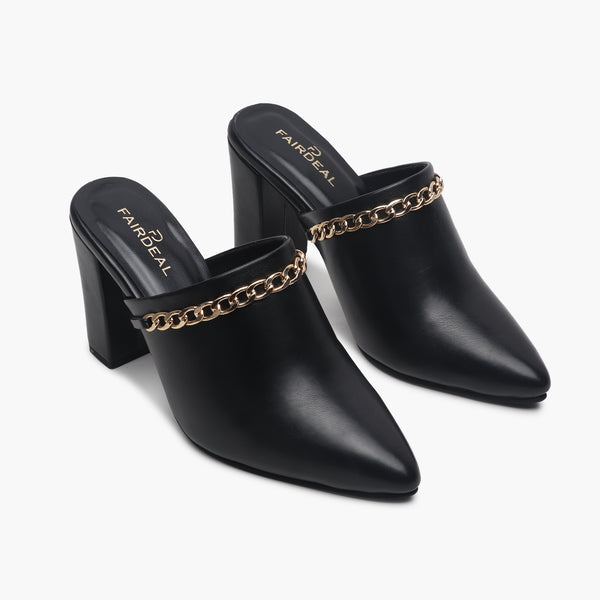 Chain Accented Pointed Mules black side angle
