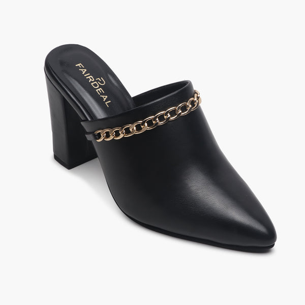 Chain Accented Pointed Mules black side single