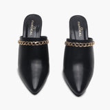 Chain Accented Pointed Mules black front