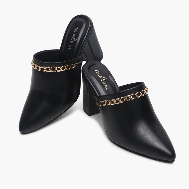 Chain Accented Pointed Mules black