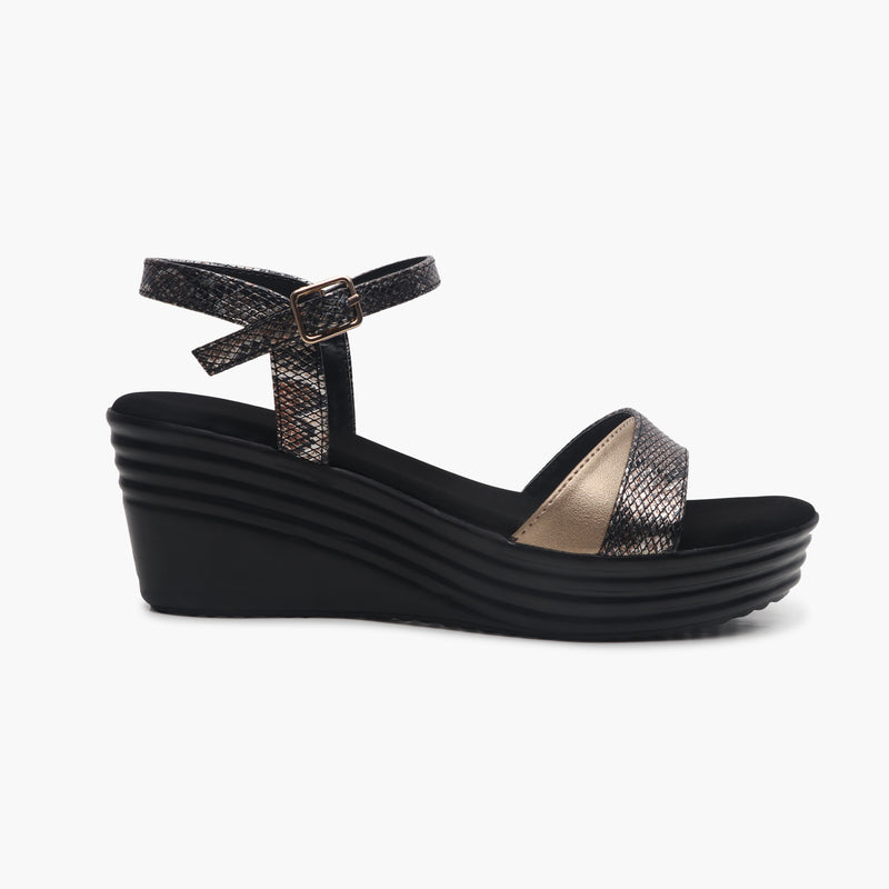 Wedge Heel Sandals black side profile with heel