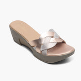 Shimmery Symmetric Strap Wedges pink side single