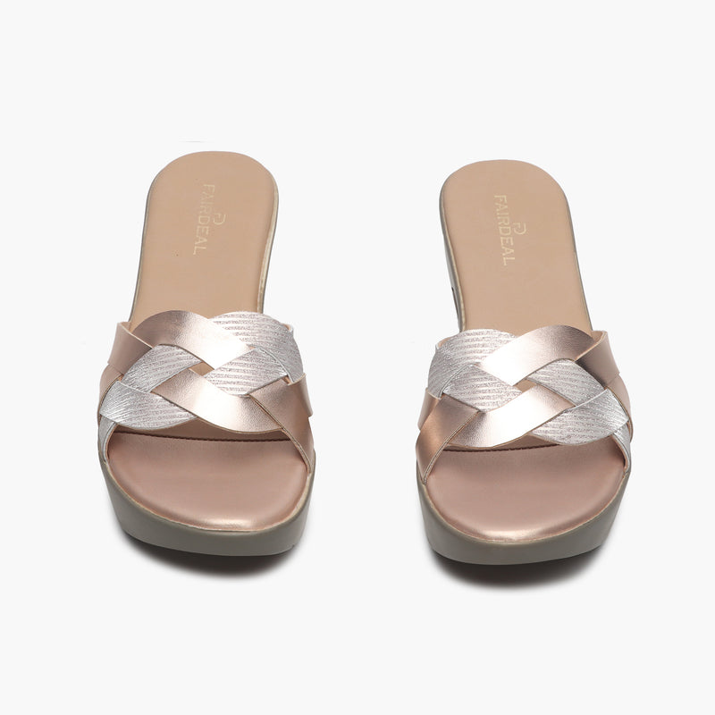Shimmery Symmetric Strap Wedges pink front