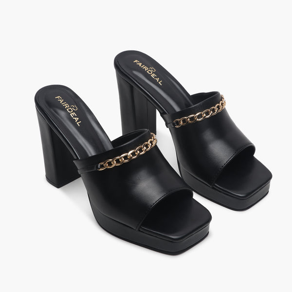 Chainlink Embellished Heels black side angle