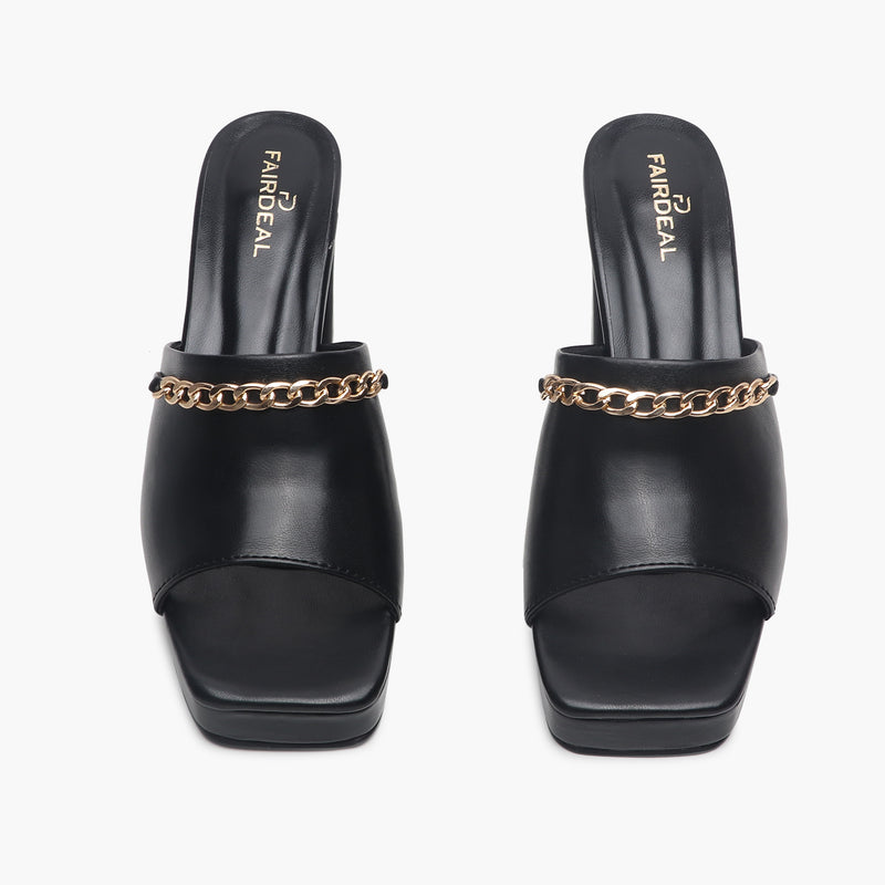 Chainlink Embellished Heels black front